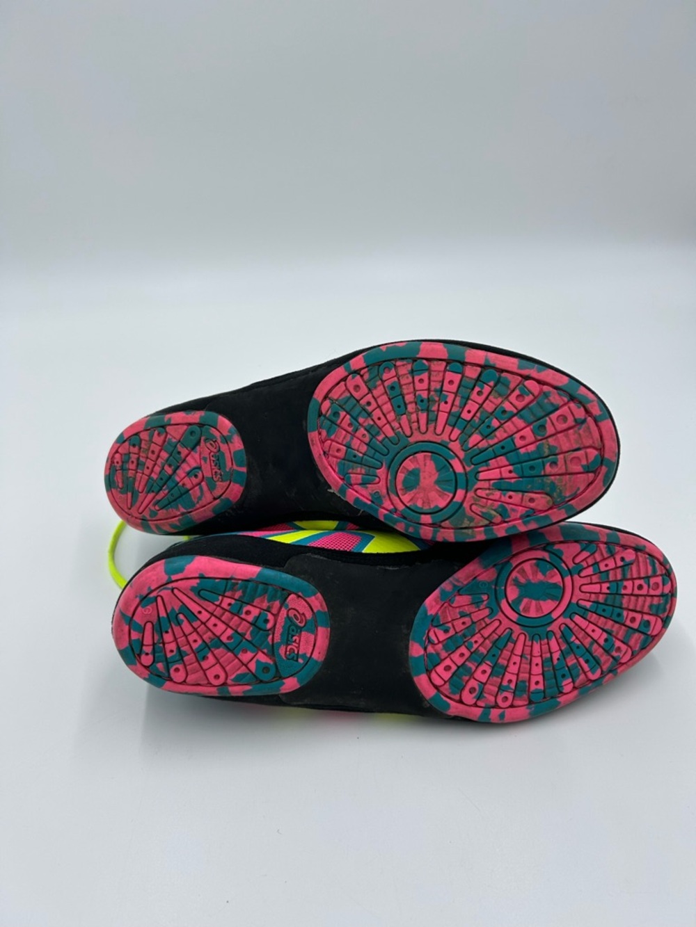 Asics JB Elite Wrestling J3A1Y Shoes Teal Neon Yellow Pink Accents 11 Preowned - Picture 8 of 8